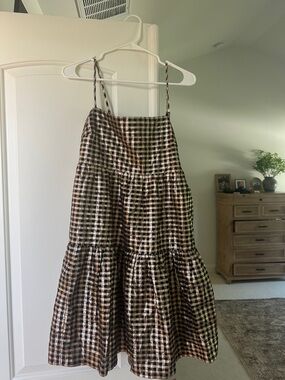 J. Crew Black and Cream Gingham Tiered Mini Dress